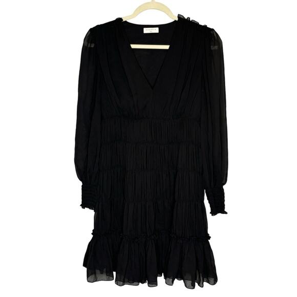 Sandro Voile Tiered Ruffle Mini Dress Black - Picture 3 of 11